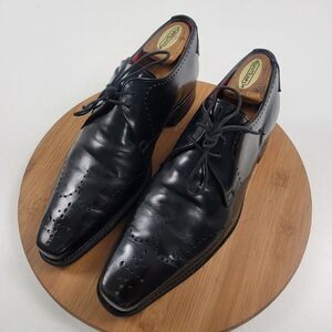 Jeffery West Black Leather Brogue Pointed Oxfords Dress shoe sz UK 8 US 9 Goth